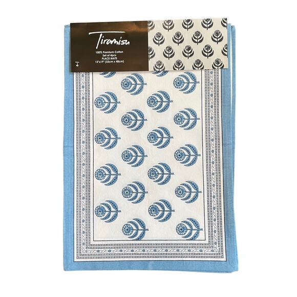 TIRAMISU Spring Summer Blue Floral 100% Premium Cotton 14 X 108 Table Runner NEW - Picture 5 of 5